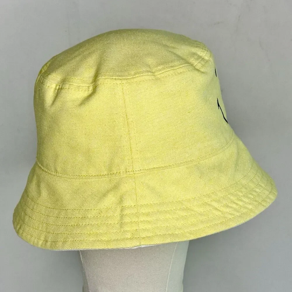 AMERICAN EAGLE Reversible Smiley Face Bucket Hat Sz O/S Yellow White Summer